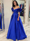 Blue Ball Gown Sweetheart Ruffled Floor-Length Evening Gown - Chloe Dress