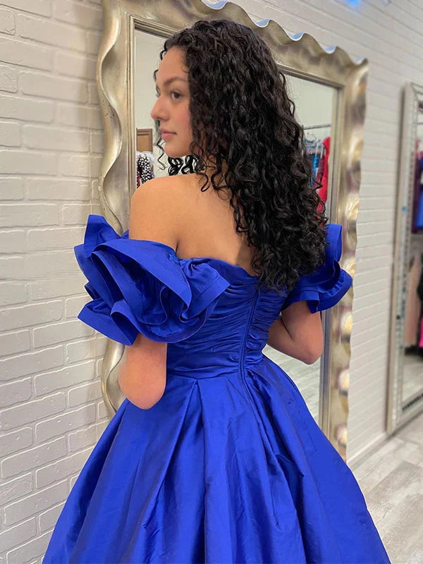 Blue Ball Gown Sweetheart Ruffled Floor-Length Evening Gown - Chloe Dress