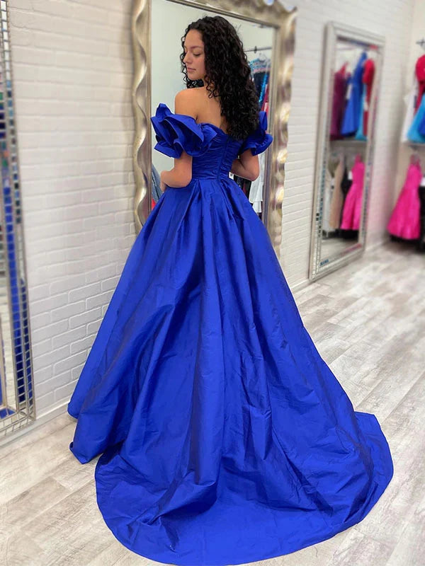 Blue Ball Gown Sweetheart Ruffled Floor-Length Evening Gown - Chloe Dress