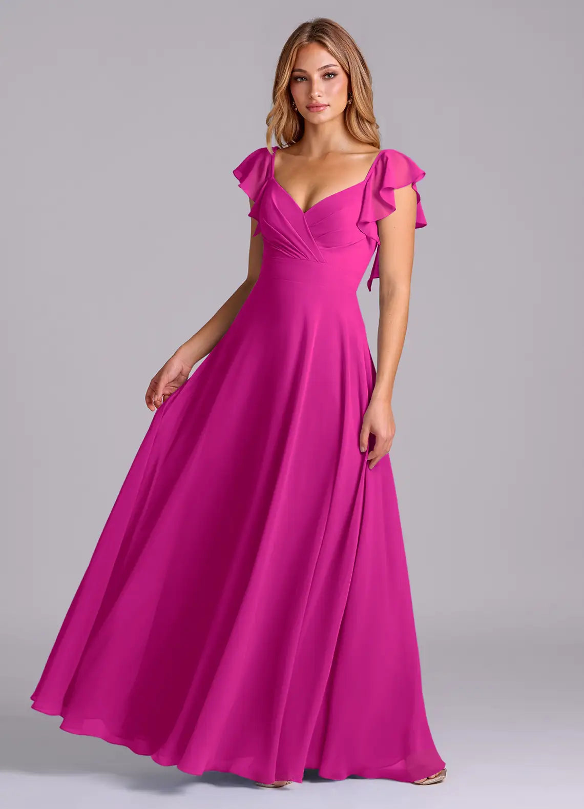 Sweetheart Chiffon Open Back Ruffled Wedding Dress - Chloe Dress