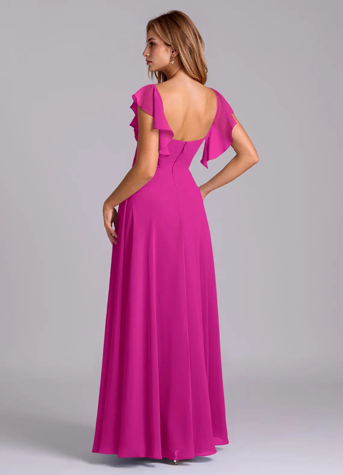 Sweetheart Chiffon Open Back Ruffled Wedding Dress - Chloe Dress