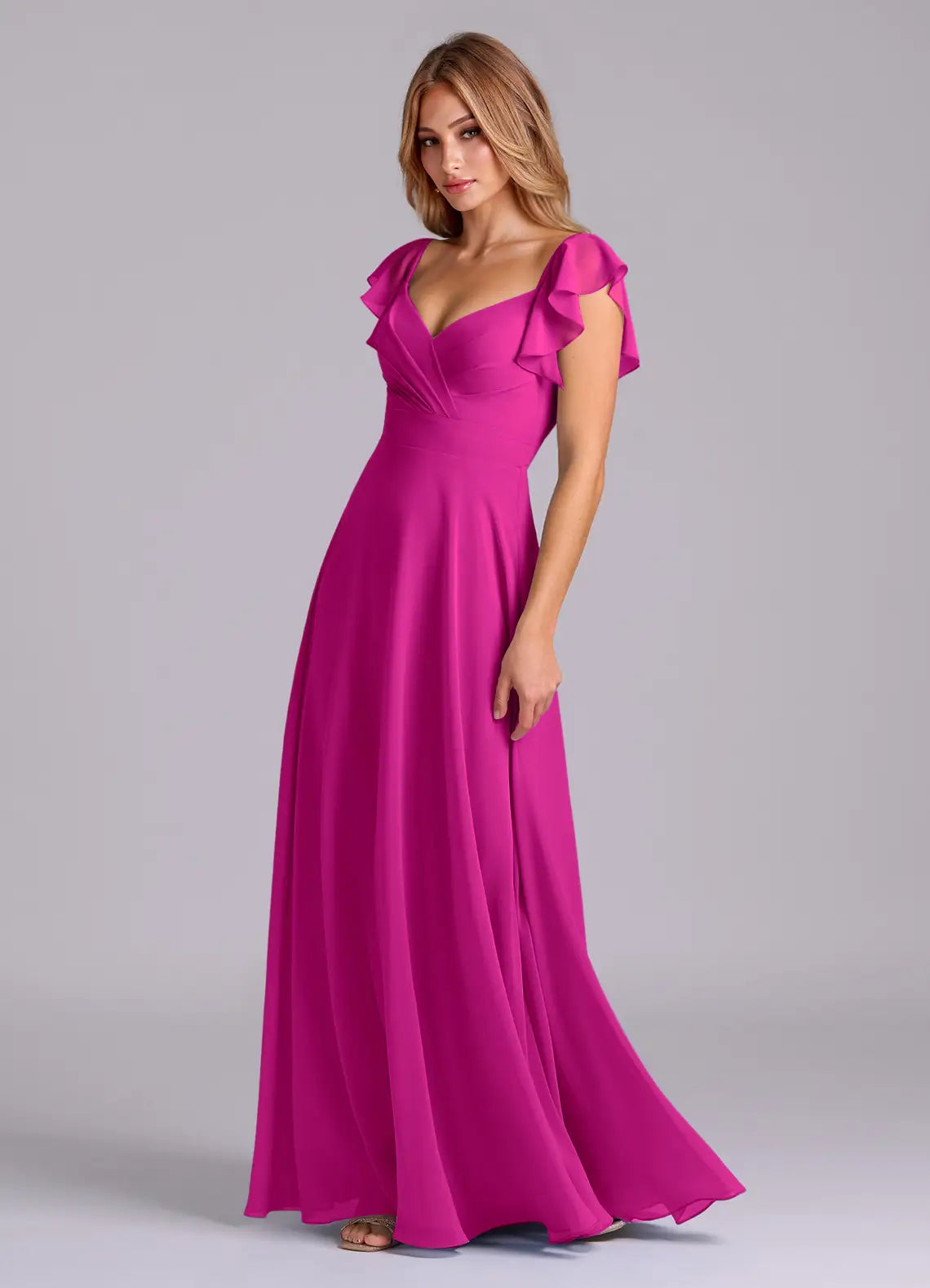 Sweetheart Chiffon Open Back Ruffled Wedding Dress - Chloe Dress