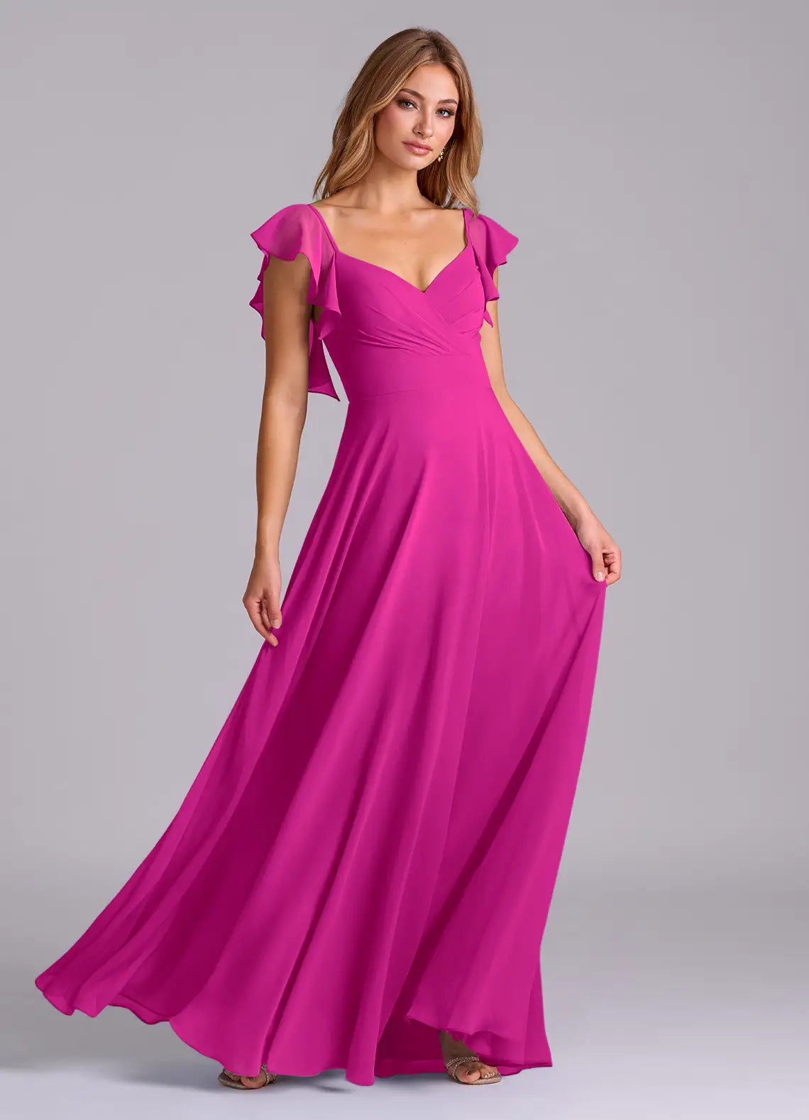Sweetheart Chiffon Open Back Ruffled Wedding Dress - Chloe Dress