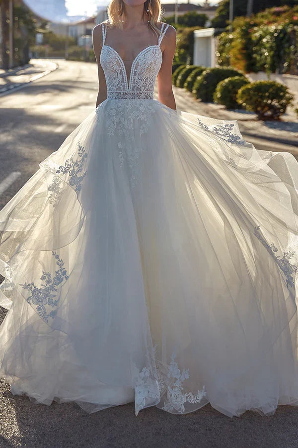 A-Line V-Neck Lace Wedding Dress - Chloe Dress