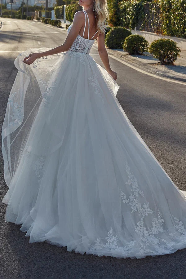 A-Line V-Neck Lace Wedding Dress - Chloe Dress