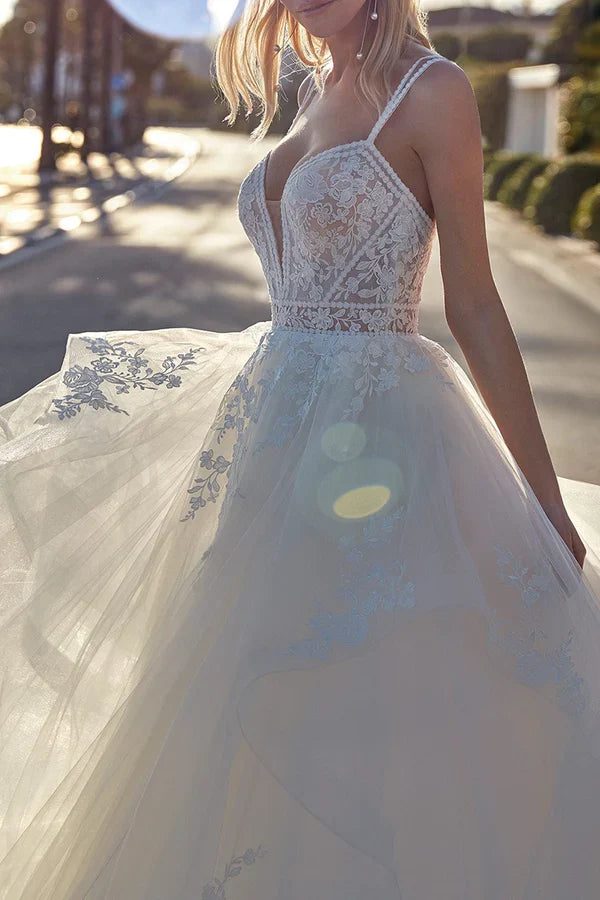 A-Line V-Neck Lace Wedding Dress - Chloe Dress