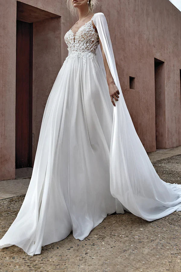 A-Line V-Neck Lace Wedding Dress - Chloe Dress