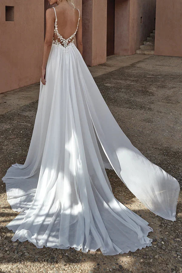 A-Line V-Neck Lace Wedding Dress - Chloe Dress