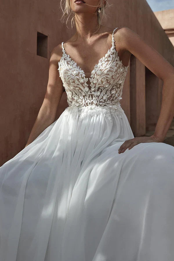 A-Line V-Neck Lace Wedding Dress - Chloe Dress