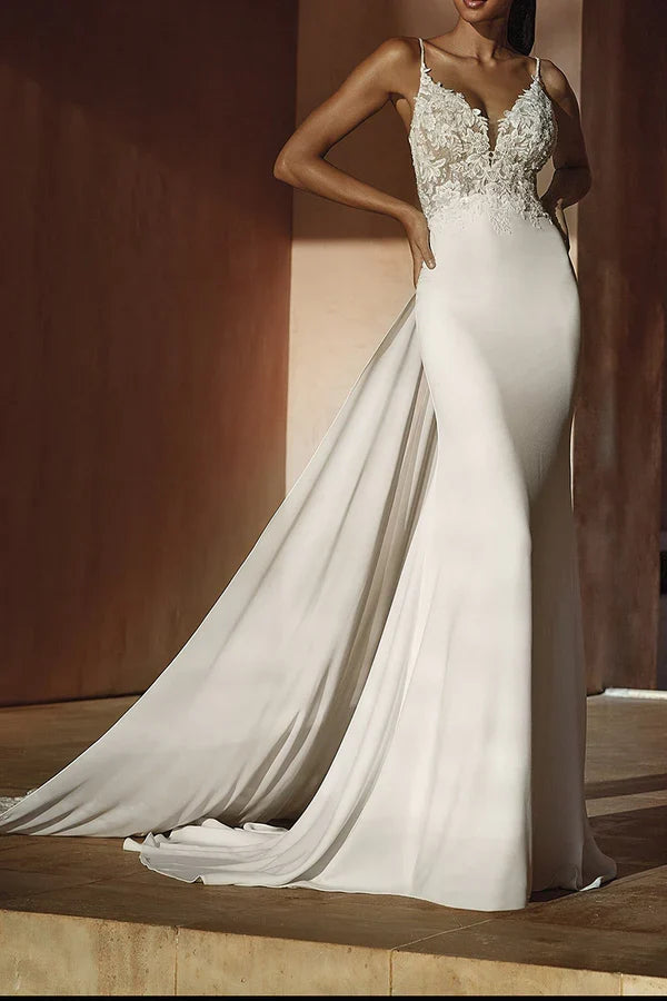 Mermaid V-Neck Lace Wedding Dress - Chloe Dress