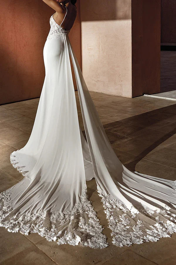 Mermaid V-Neck Lace Wedding Dress - Chloe Dress