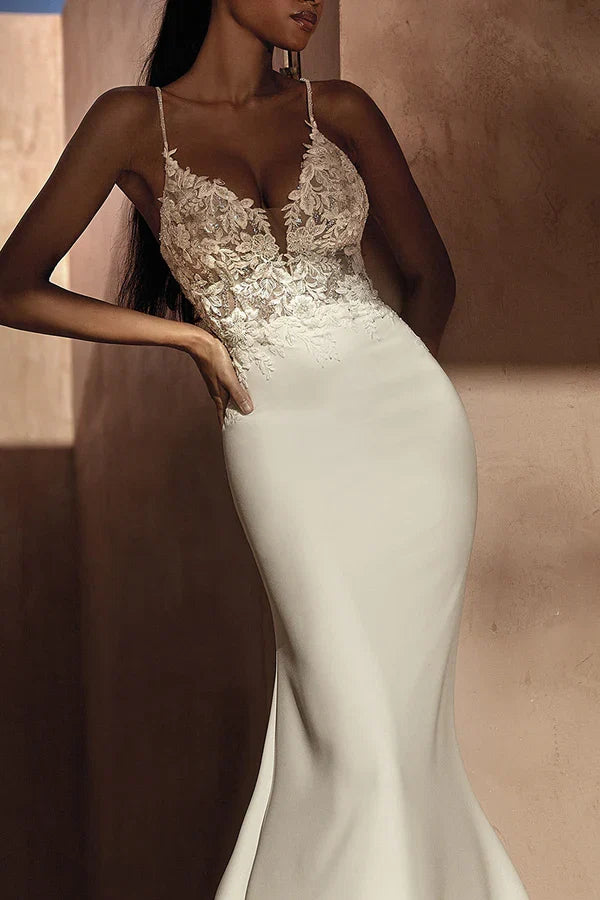 Mermaid V-Neck Lace Wedding Dress - Chloe Dress