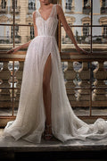 V-Neck High Slit Wedding Dress - Chloe Dress