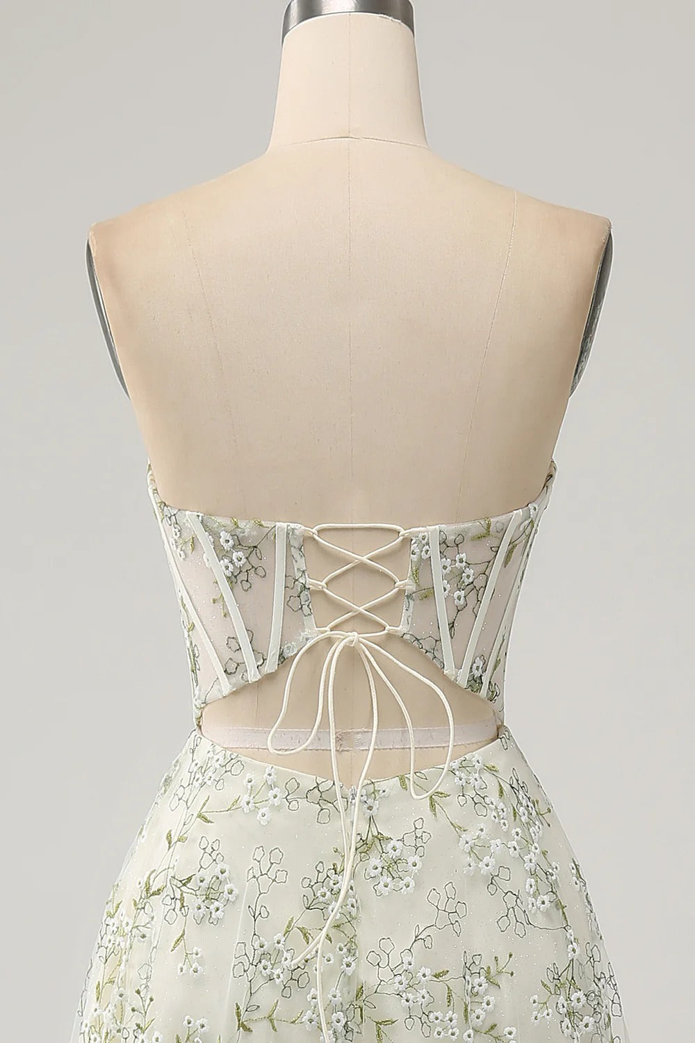Sage Green Sweetheart Tulle Lace-Up Back High Slit Gown - Chloe Dress