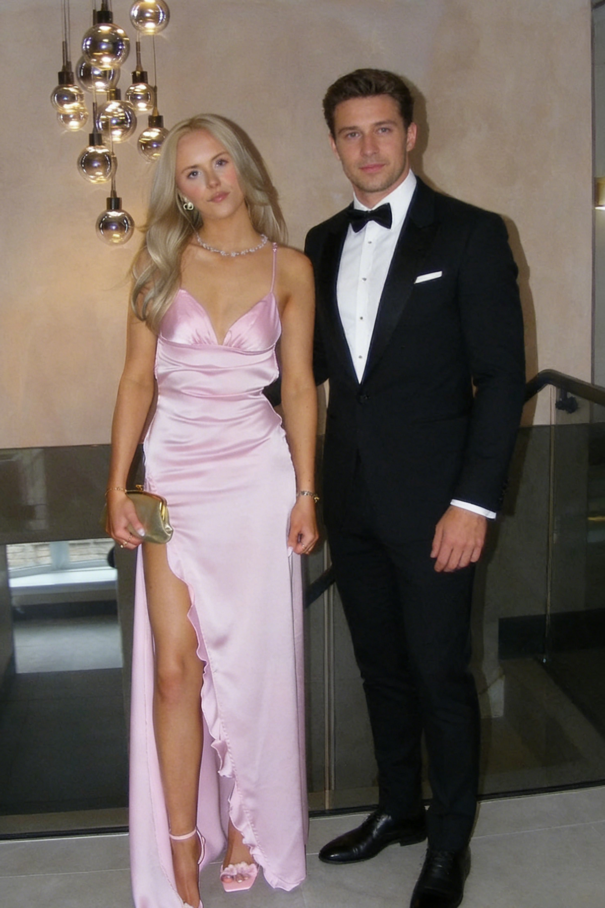 Spaghetti Strap Satin High Slit Prom Dress - Chloe Dress