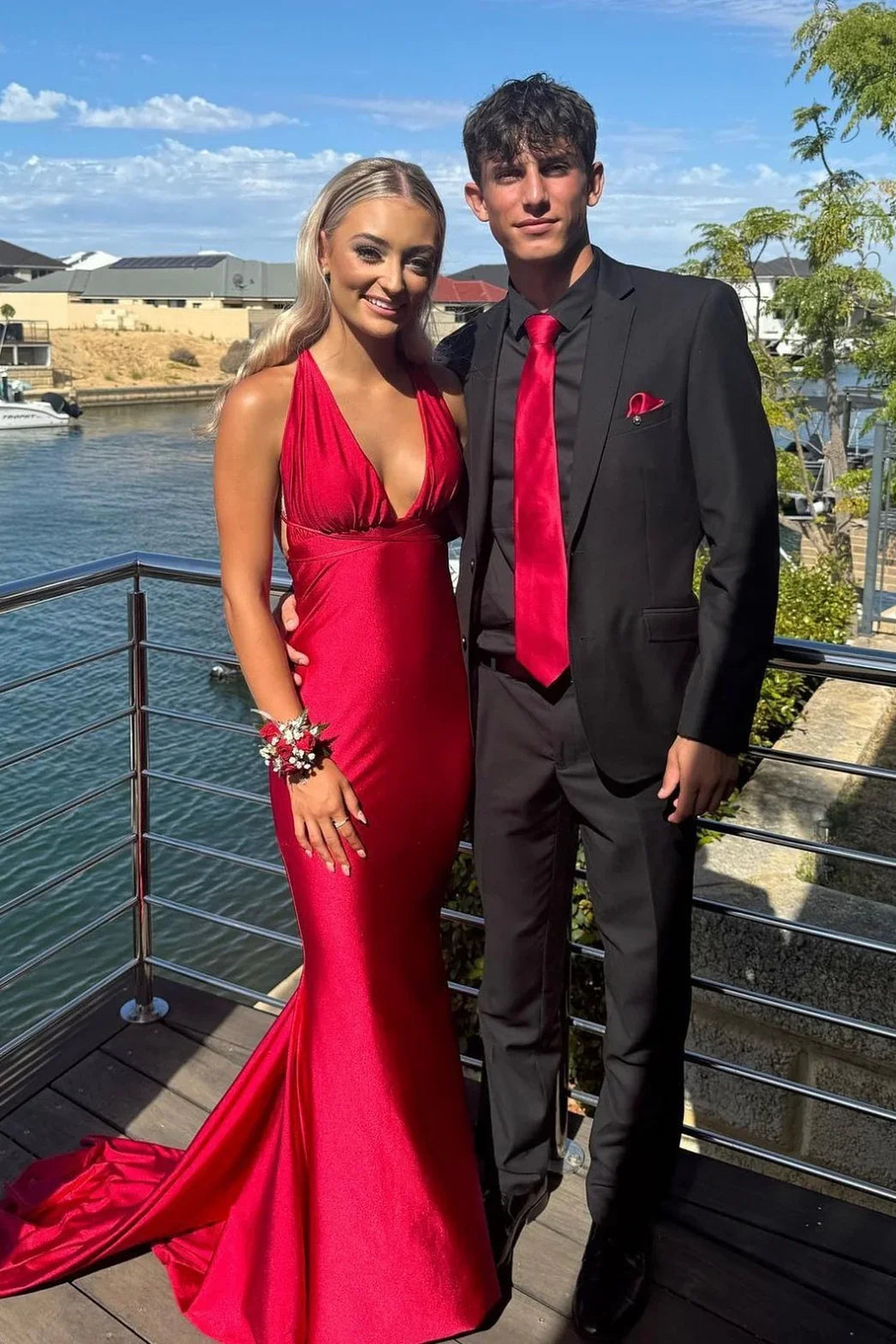 Mermaid Halter Satin Train Prom Dress - Chloe Dress