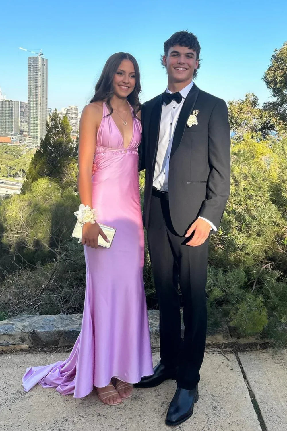 Mermaid Halter Satin Train Prom Dress - Chloe Dress