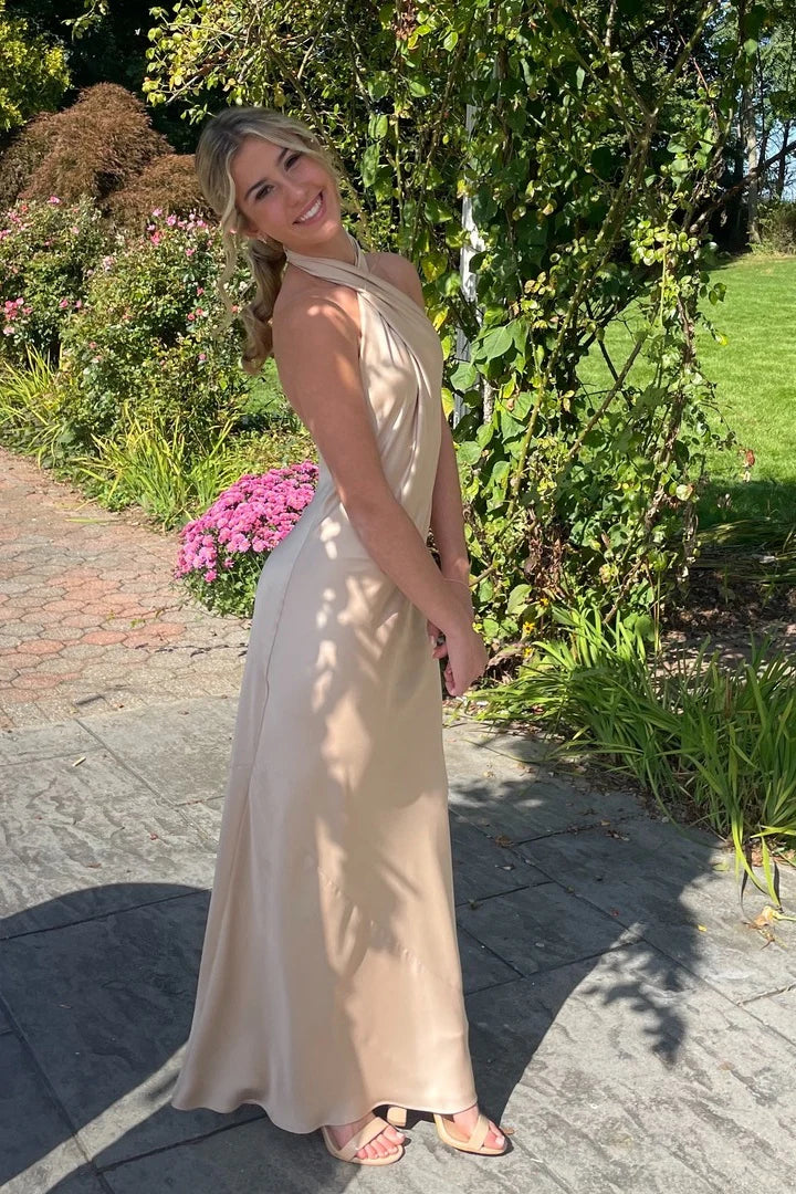 Halter Satin Open Back Floor-Length Prom Dress - Chloe Dress