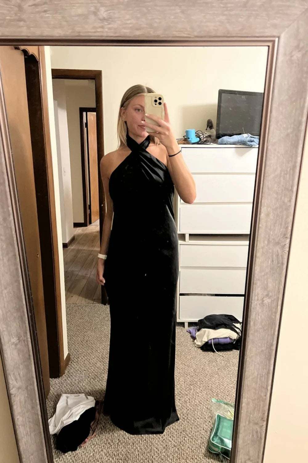 Halter Satin Open Back Floor-Length Prom Dress - Chloe Dress