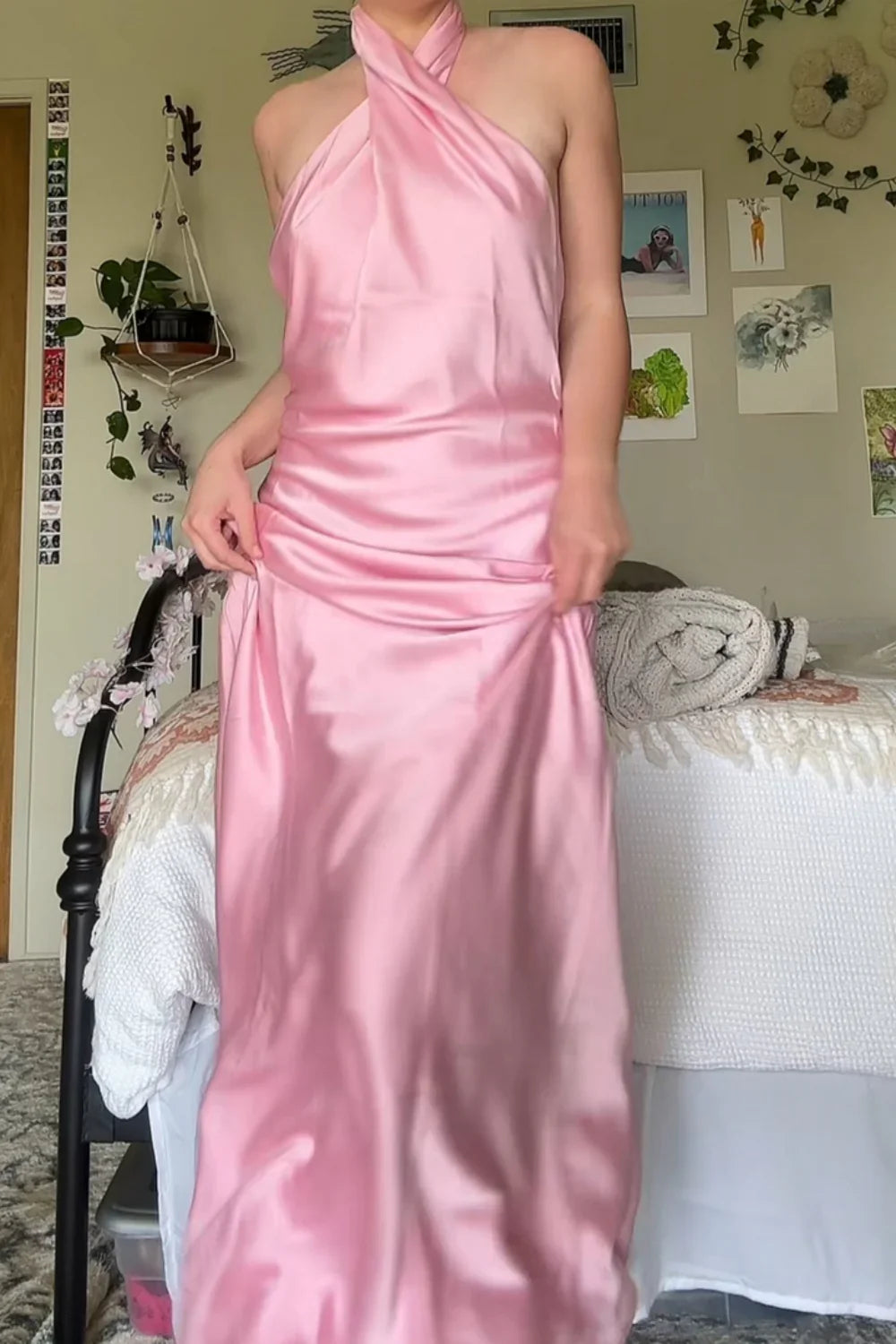 Halter Satin Open Back Floor-Length Prom Dress - Chloe Dress