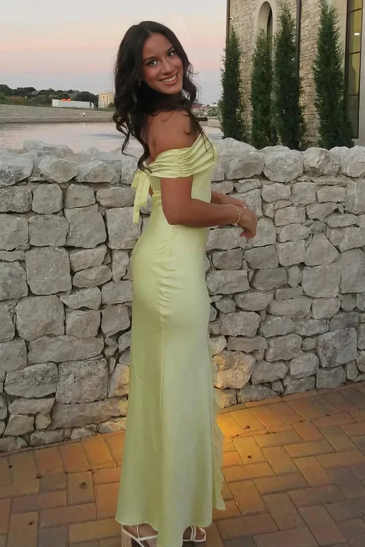 Mermaid Off-Shoulder Satin High Slit Floor-Length Evening Dress - Chloe Dress