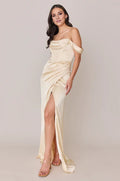 Sheath Off-Shoulder Satin Lace-Up Back High Slit Floor-Length Wedding Dress - Chloe Dress