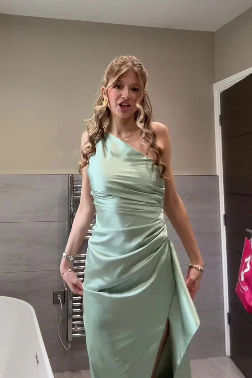 Mermaid One-Shoulder Satin High Slit Prom Dress - Chloe Dress