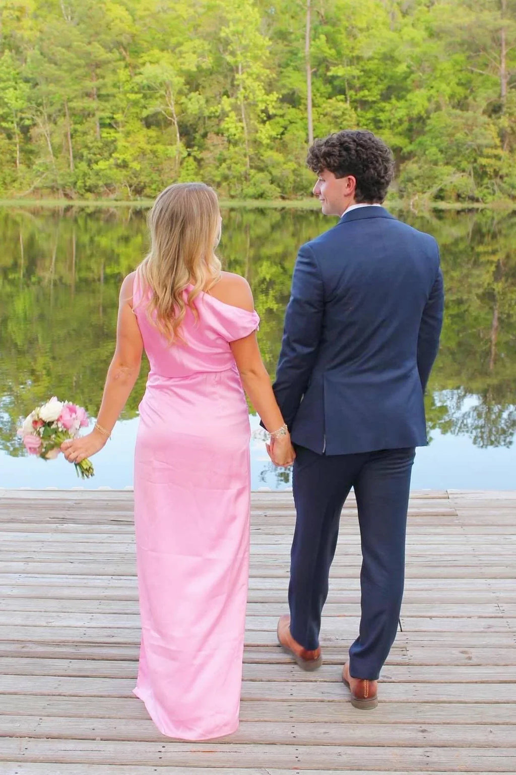 One-Shoulder Satin High Slit Floor-Length Prom Dress - Chloe Dress