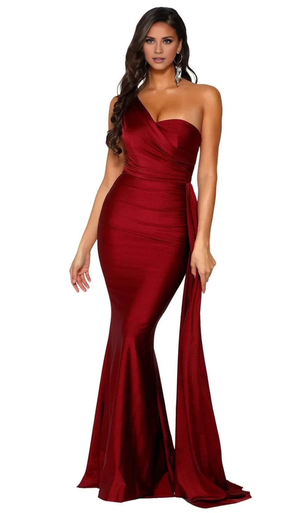Mermaid One-Shoulder Satin Draped Floor-Length Evening Dress - Chloe Dress