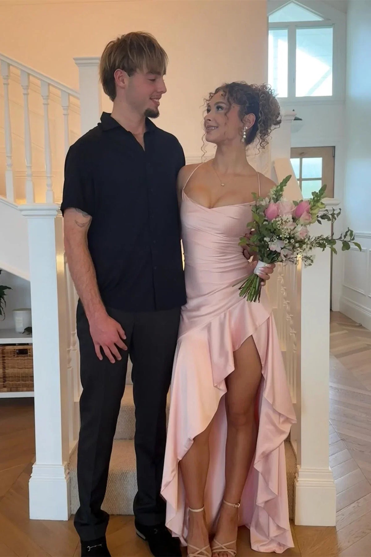 Mermaid Spaghetti Strap Satin High Slit Prom Dress - Chloe Dress