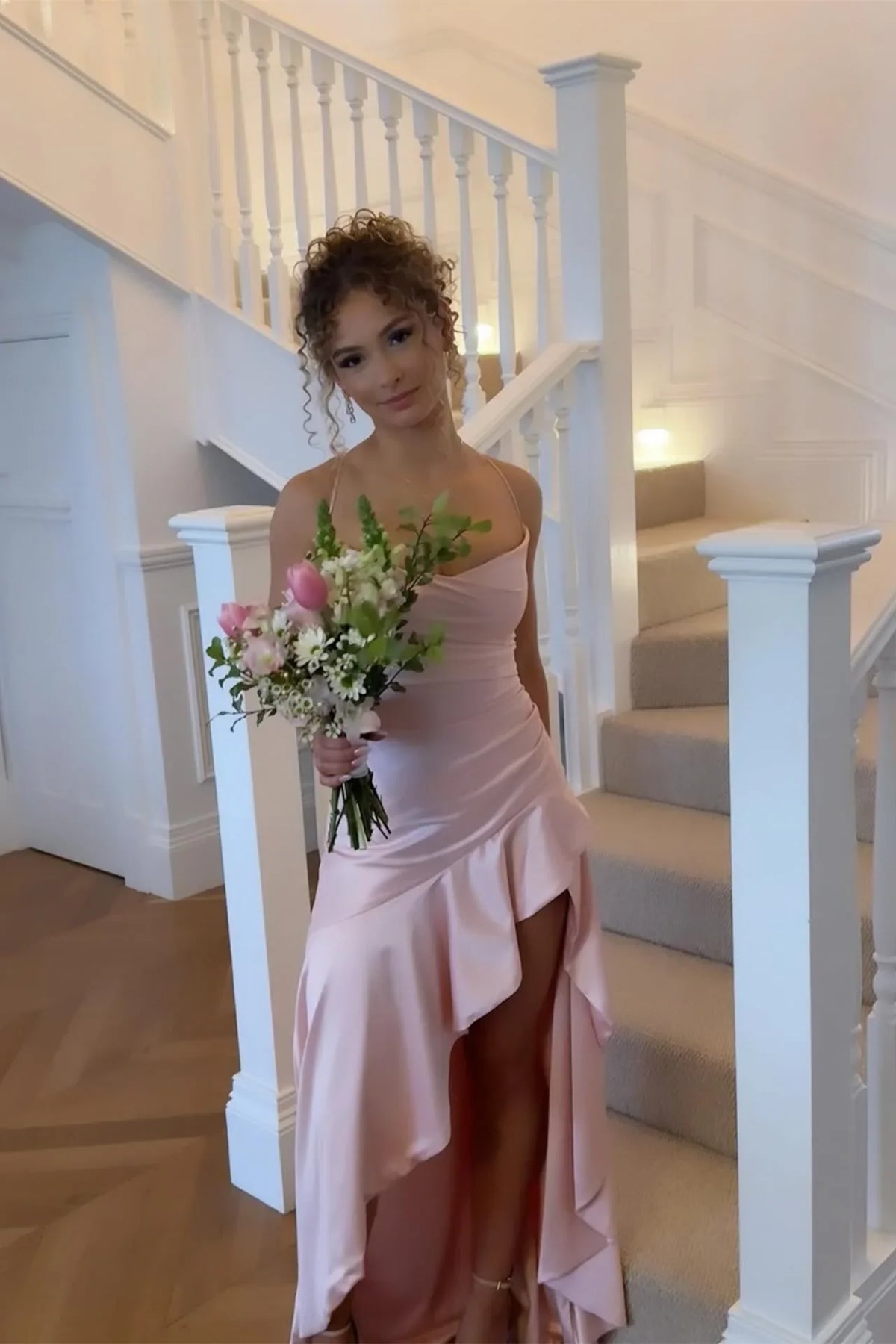 Mermaid Spaghetti Strap Satin High Slit Prom Dress - Chloe Dress