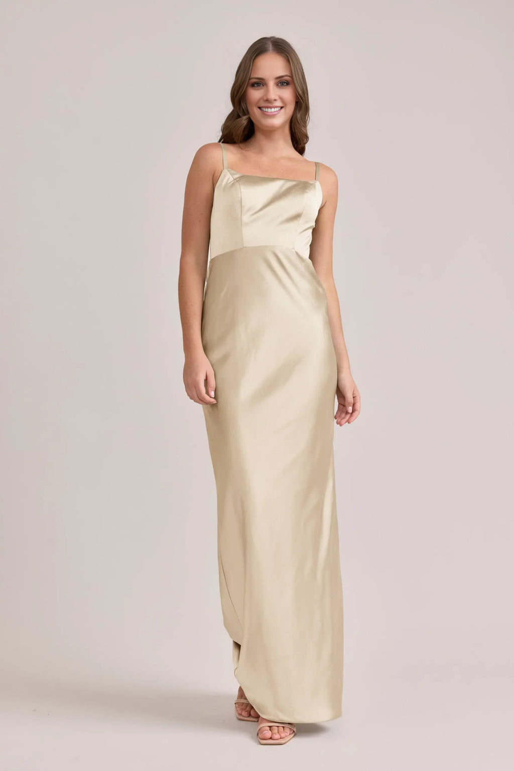 Sheath Spaghetti Strap Satin High Slit Floor-Length Wedding Dress - Chloe Dress
