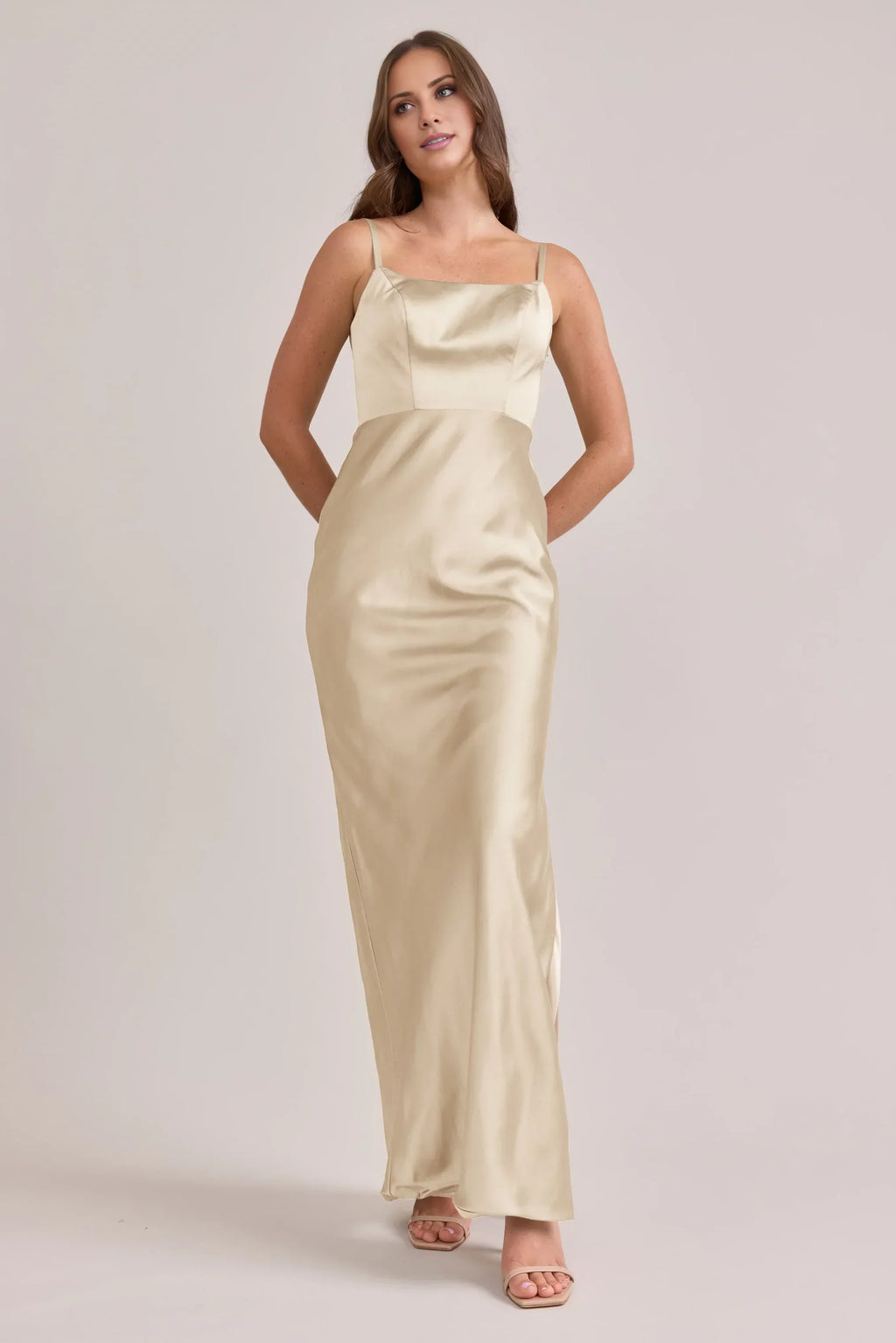 Sheath Spaghetti Strap Satin High Slit Floor-Length Wedding Dress - Chloe Dress