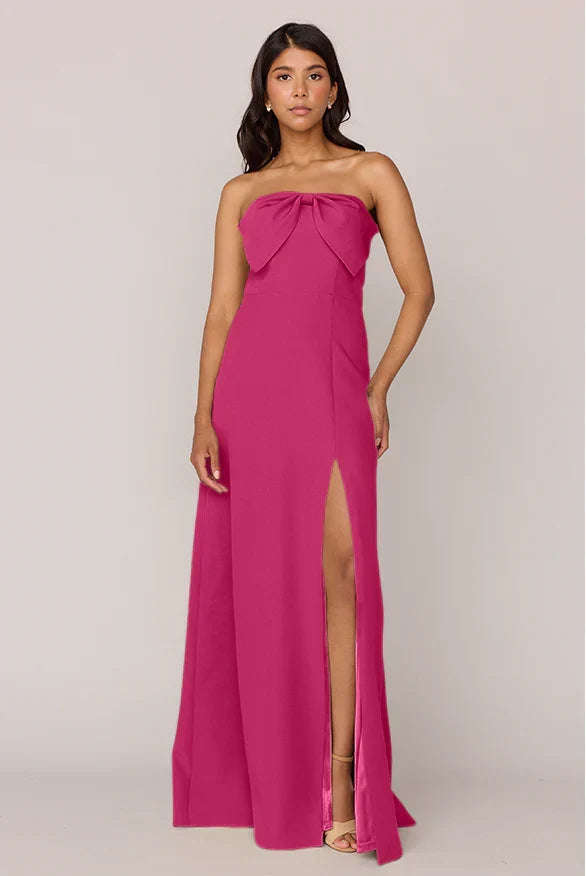 Strapless Satin High Slit Wedding Gown - Chloe Dress