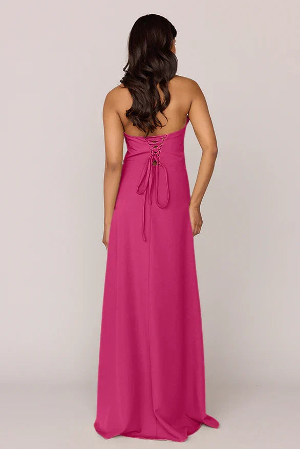 Strapless Satin High Slit Wedding Gown - Chloe Dress