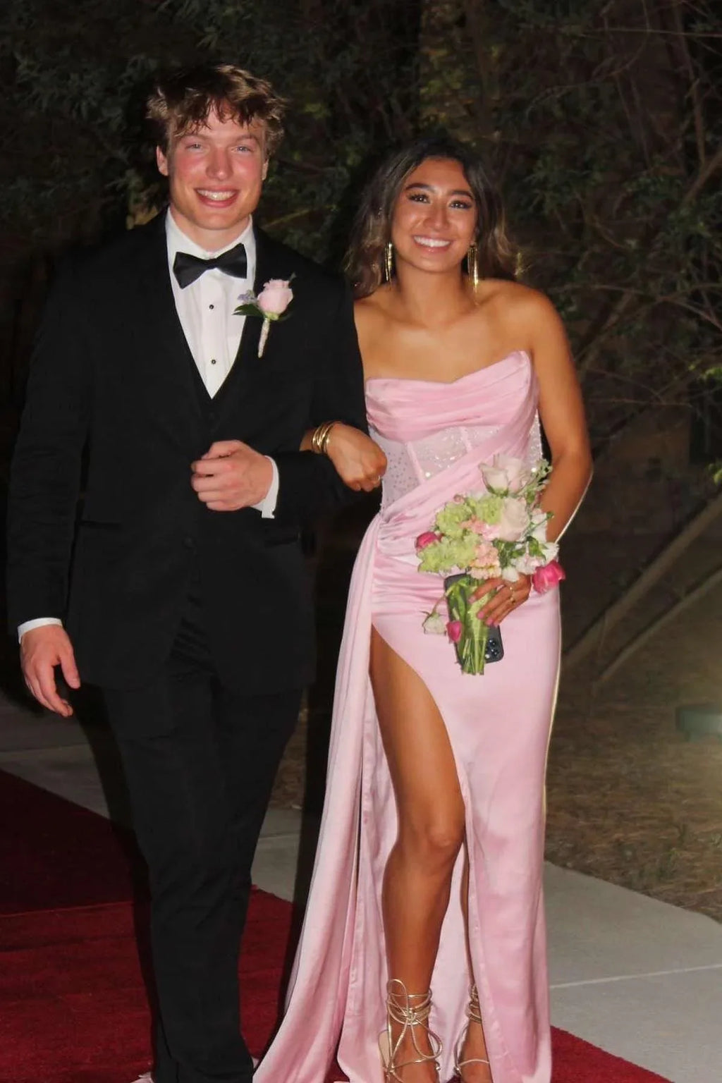 Strapless Satin High Slit Prom Dress - Chloe Dress