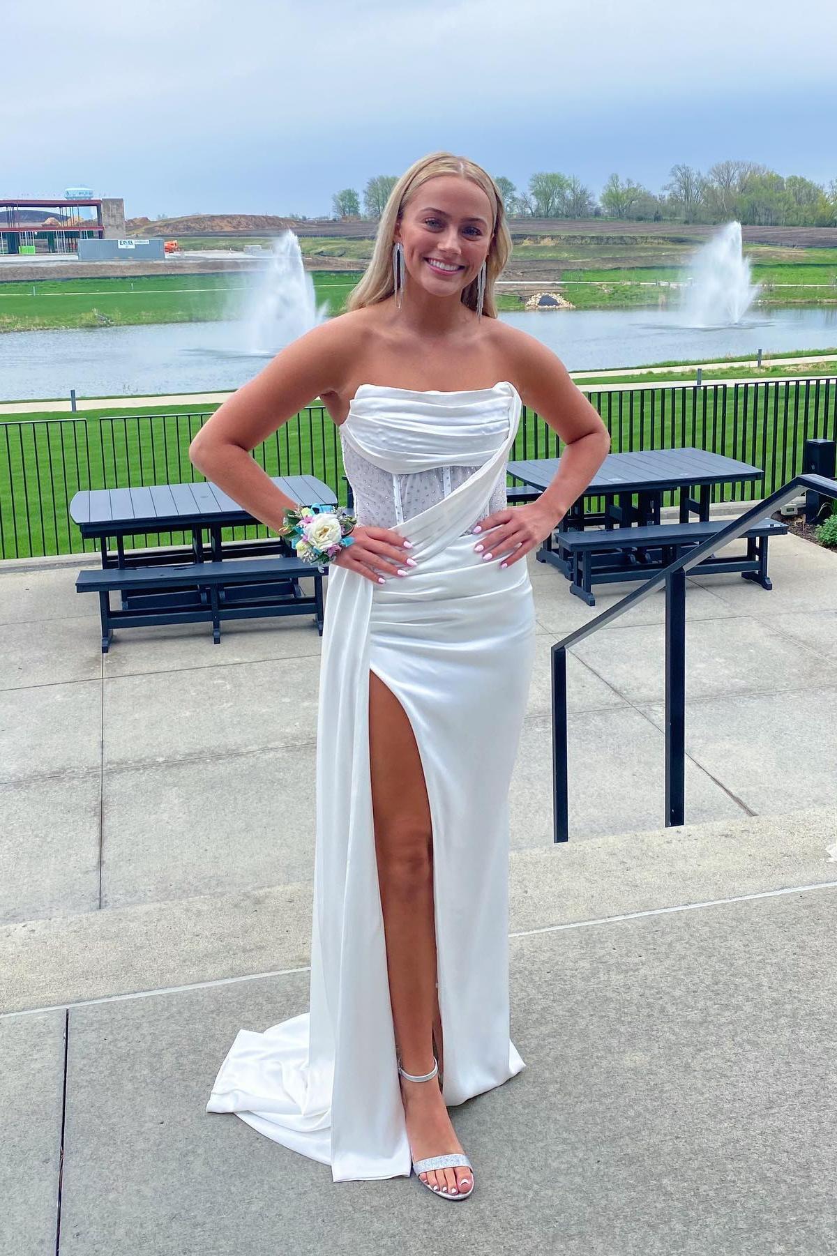 Strapless Satin High Slit Prom Dress - Chloe Dress