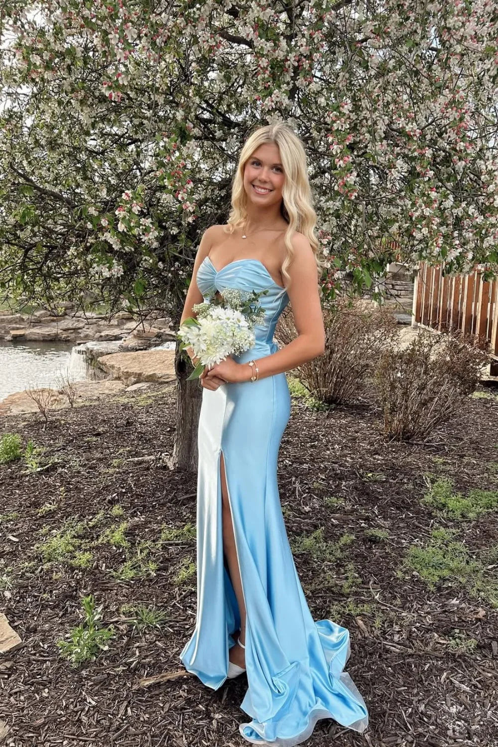 Mermaid Sweetheart Satin High Slit Prom Dress - Chloe Dress