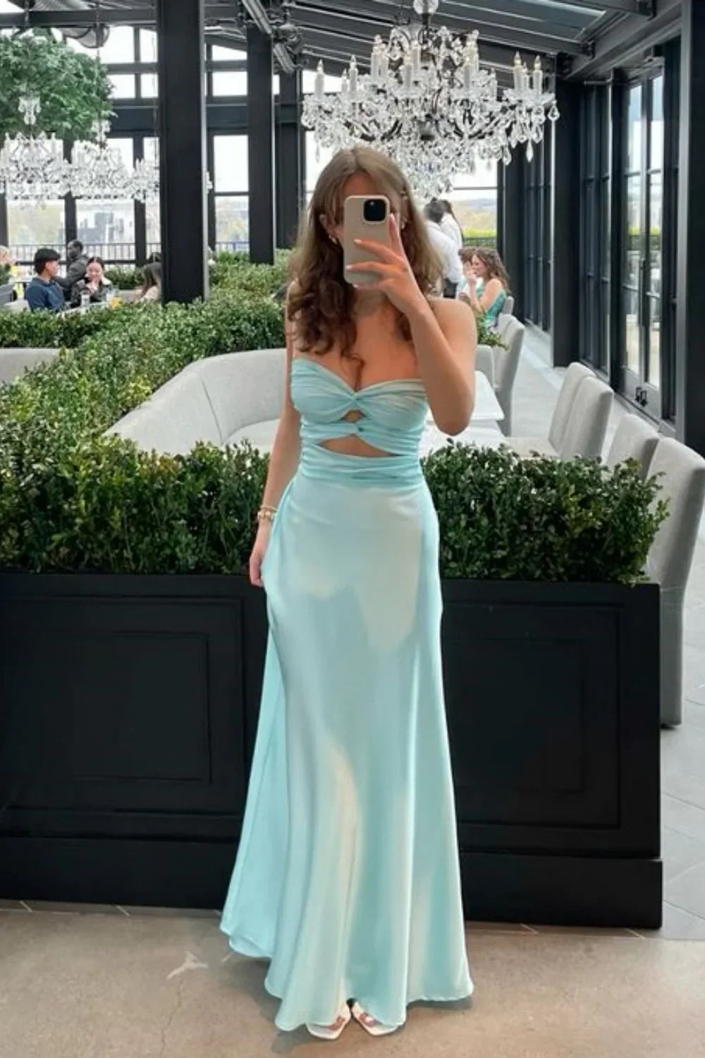 Sheath Strapless Satin Cutout Floor-Length Prom Dress - Chloe Dress