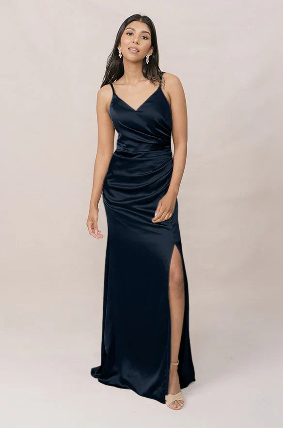 V-Neck Satin High Slit Wedding Dress - Chloe Dress