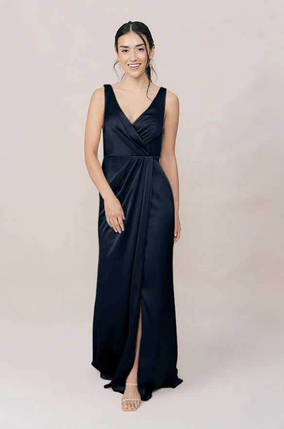 Mermaid V-Neck Satin High Slit Wedding Dress - Chloe Dress