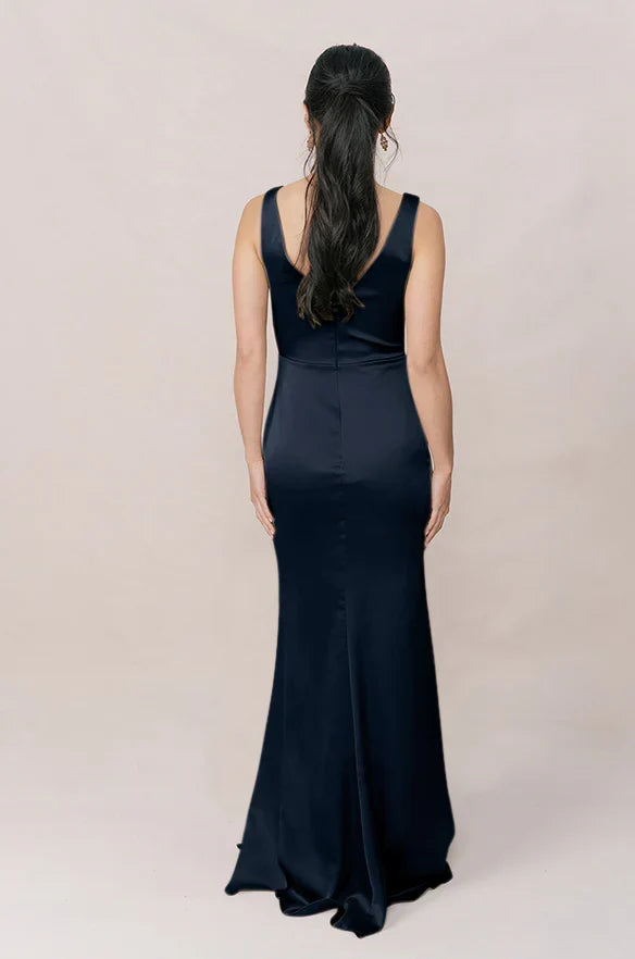 Mermaid V-Neck Satin High Slit Wedding Dress - Chloe Dress