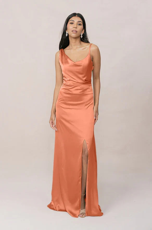 Cowl Neck Satin High Slit Wedding Dress - Chloe Dress
