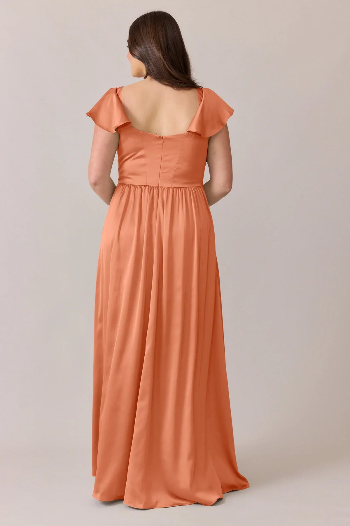 A-Line Square Neck Satin Cap Sleeve Ruffled Wedding Dress - Chloe Dress