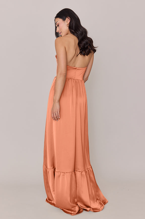 Strapless Satin Lace-Up Back High Slit Wedding Dress - Chloe Dress