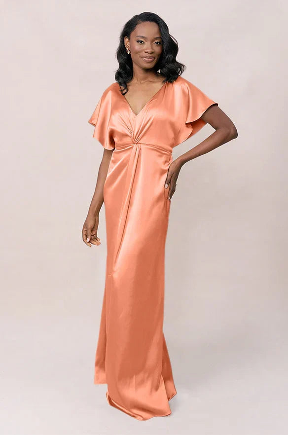 V-Neck Satin Cutout Wedding Dress - Chloe Dress