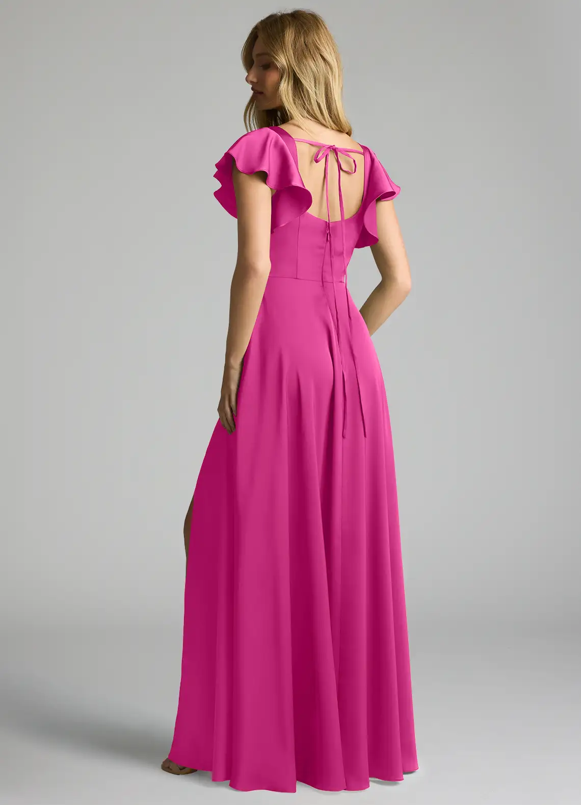 Square Neck Satin High Slit Wedding Dress - Chloe Dress