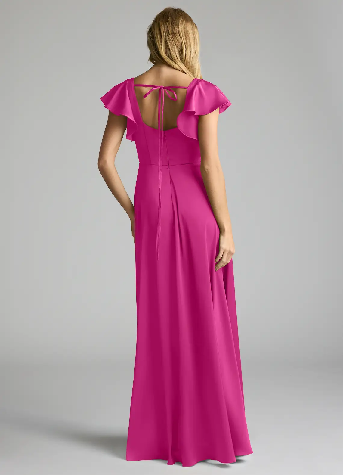 Square Neck Satin High Slit Wedding Dress - Chloe Dress