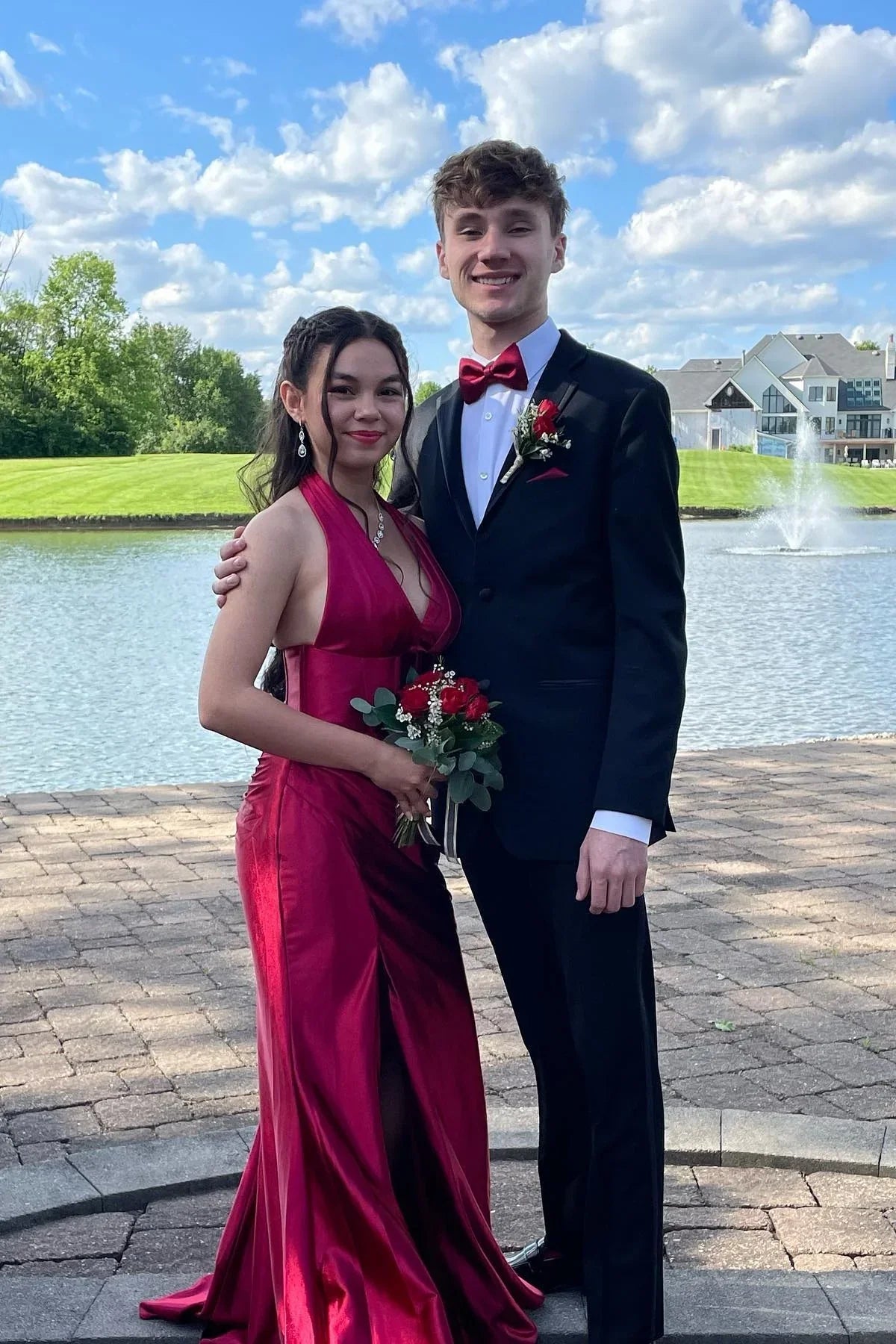Red Mermaid Halter Satin Lace-Up Back Prom Dress - Chloe Dress