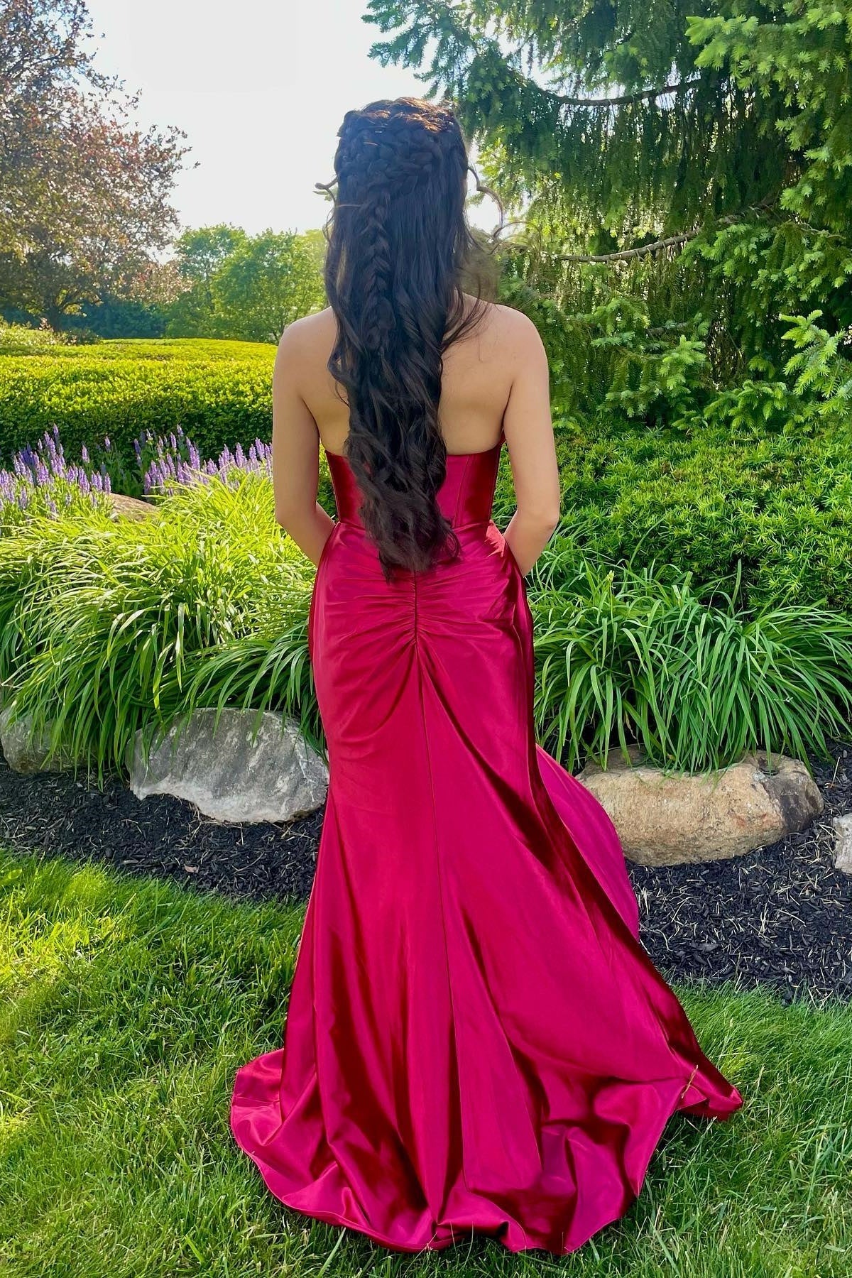 Red Mermaid Halter Satin Lace-Up Back Prom Dress - Chloe Dress